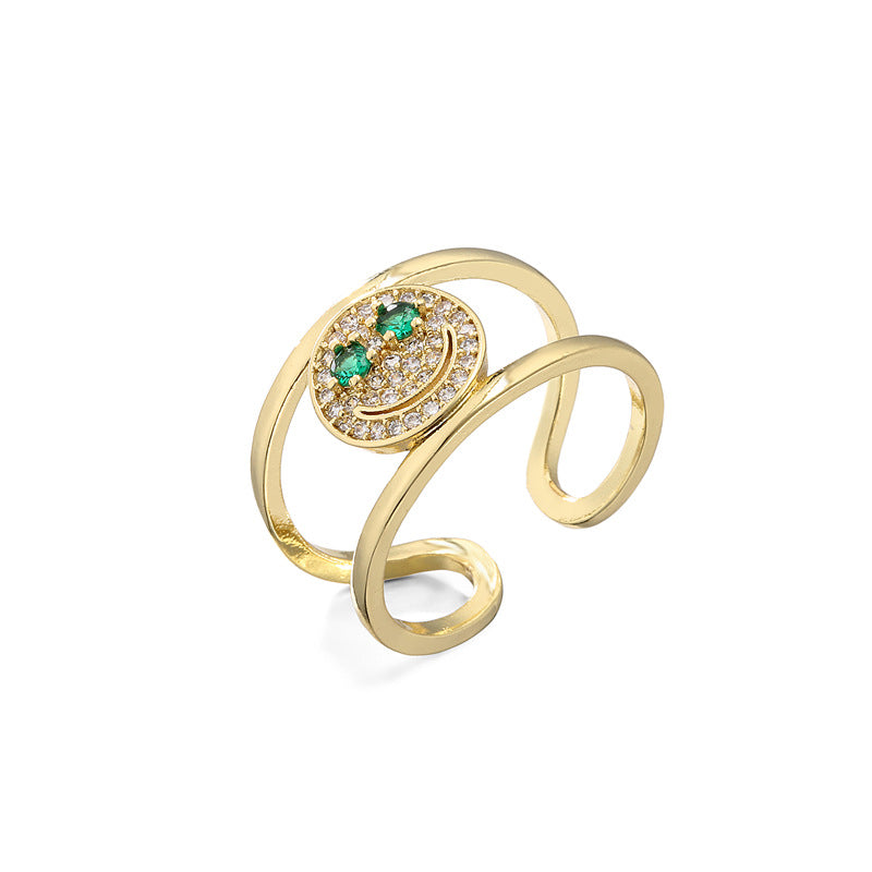 18K Gold Plated Brass Geometric Ring with Micro-Inlaid Cubic Zirconia for Women
