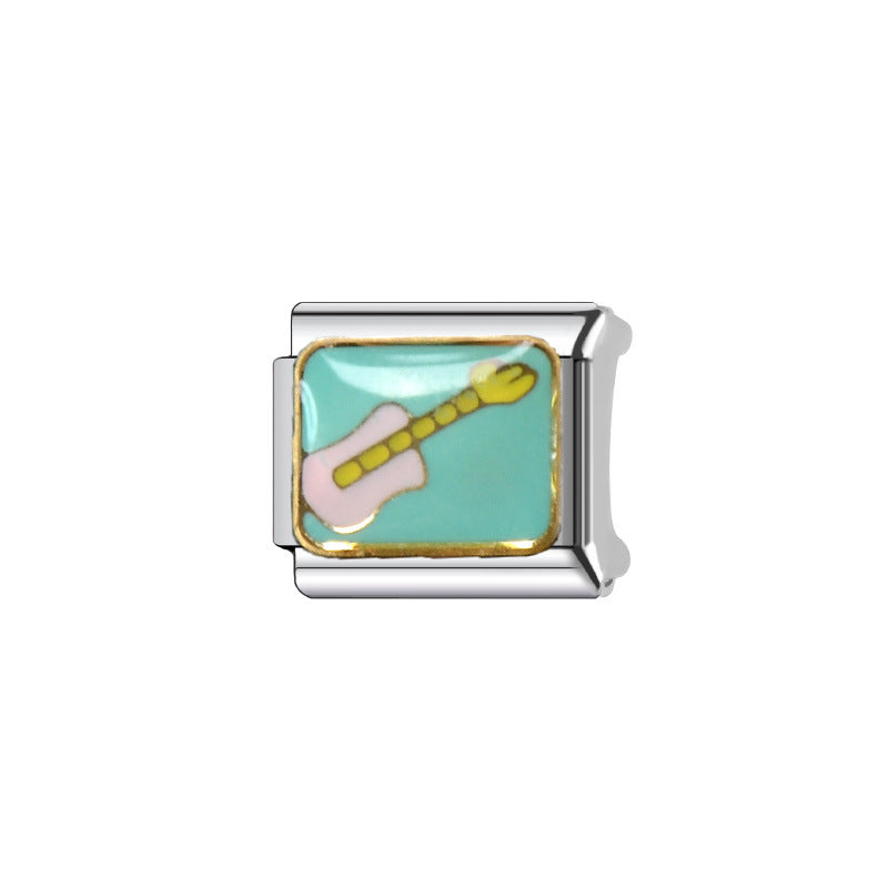 Sweet Cartoon Plated Stainless Steel Modular Charm Bar Bracelet Necklace Ring Set