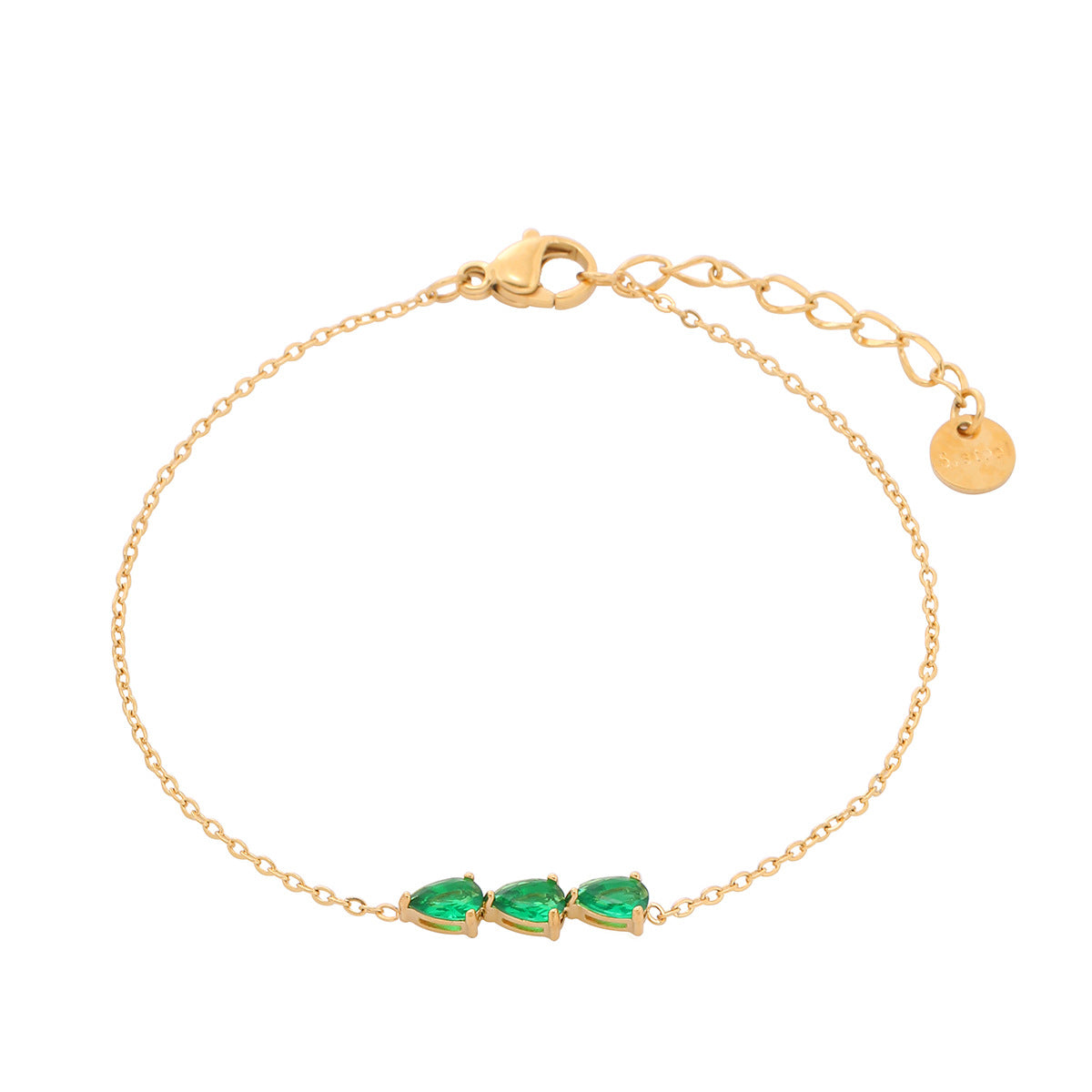 Fashionable Minimalist Geometric Titanium Steel Bracelet for Women with Zircon Water-Drop Pendants and Electroplated Finish