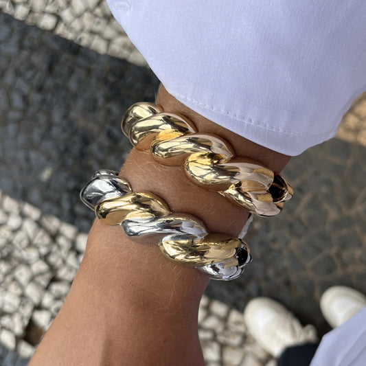 Bracciale da donna in acciaio al titanio stile corda ritorta con finitura placcata, gioielli di lusso ipoallergenici in acciaio inossidabile