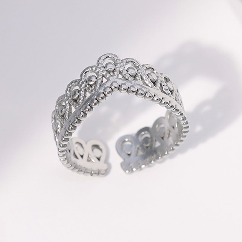 Sweet Vintage Adjustable Crown Plated Titanium Steel Ring for Women