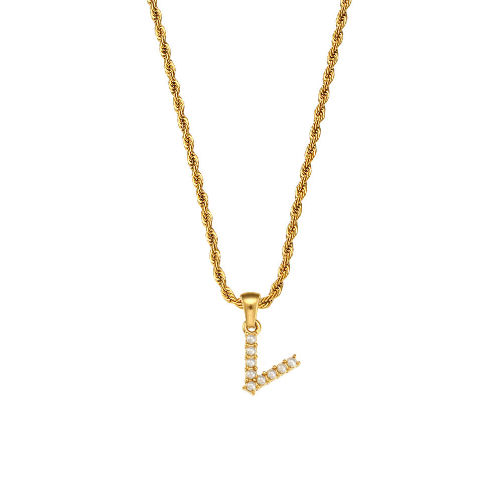 Fashionable Minimalist Letter Pendant Necklace for Women Stainless Steel Twisted Chain with 18K Gold Plating