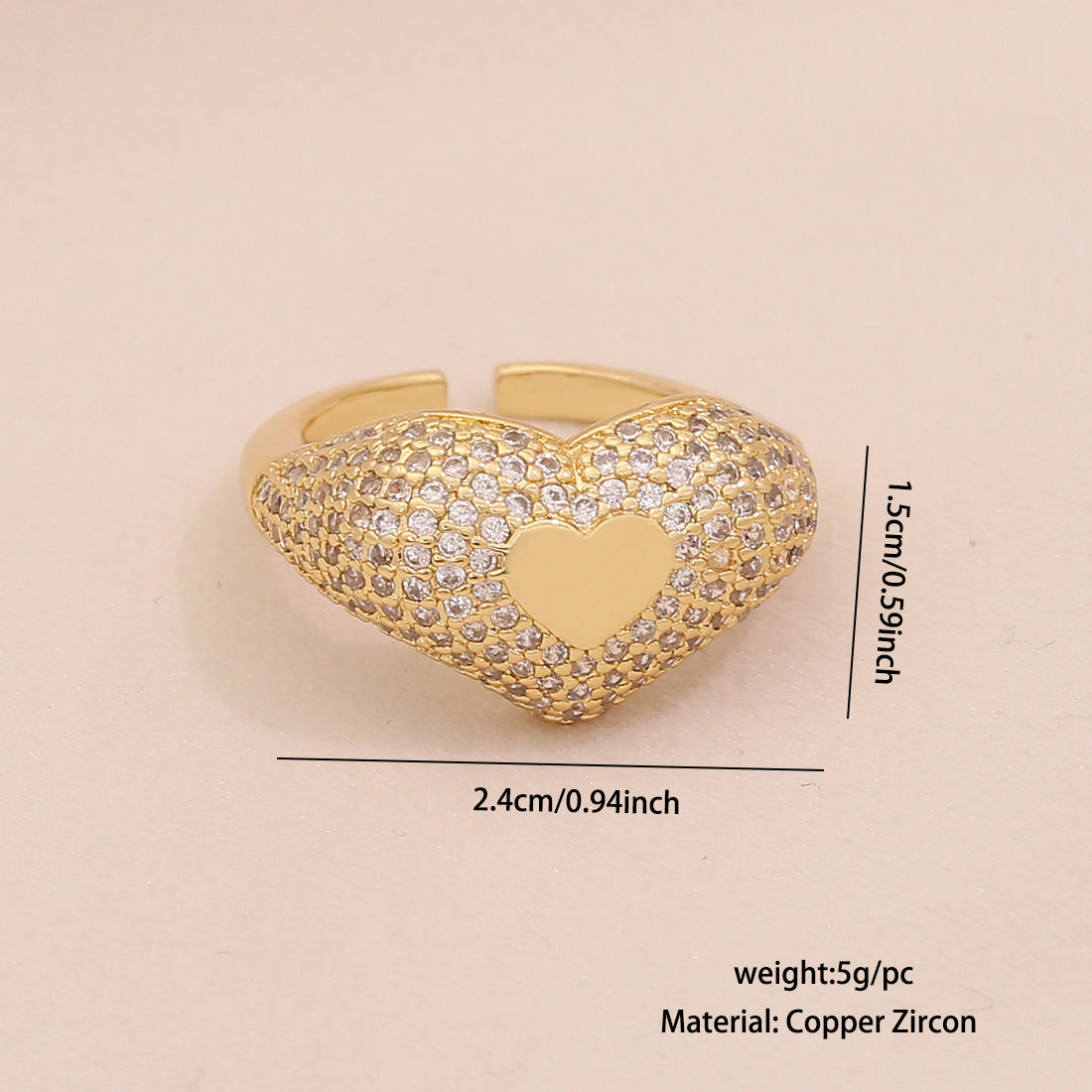 Fashionable Geometric Women's Adjustable Ring in Copper with Zircon Inlay and Linear Design