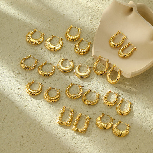 Pendientes de Acero de Titanio con Textura Geométrica y Acabado Chapado para Mujer, Hipoalergénicos, de Acero Inoxidable con Atractivo Minimalista de Lujo