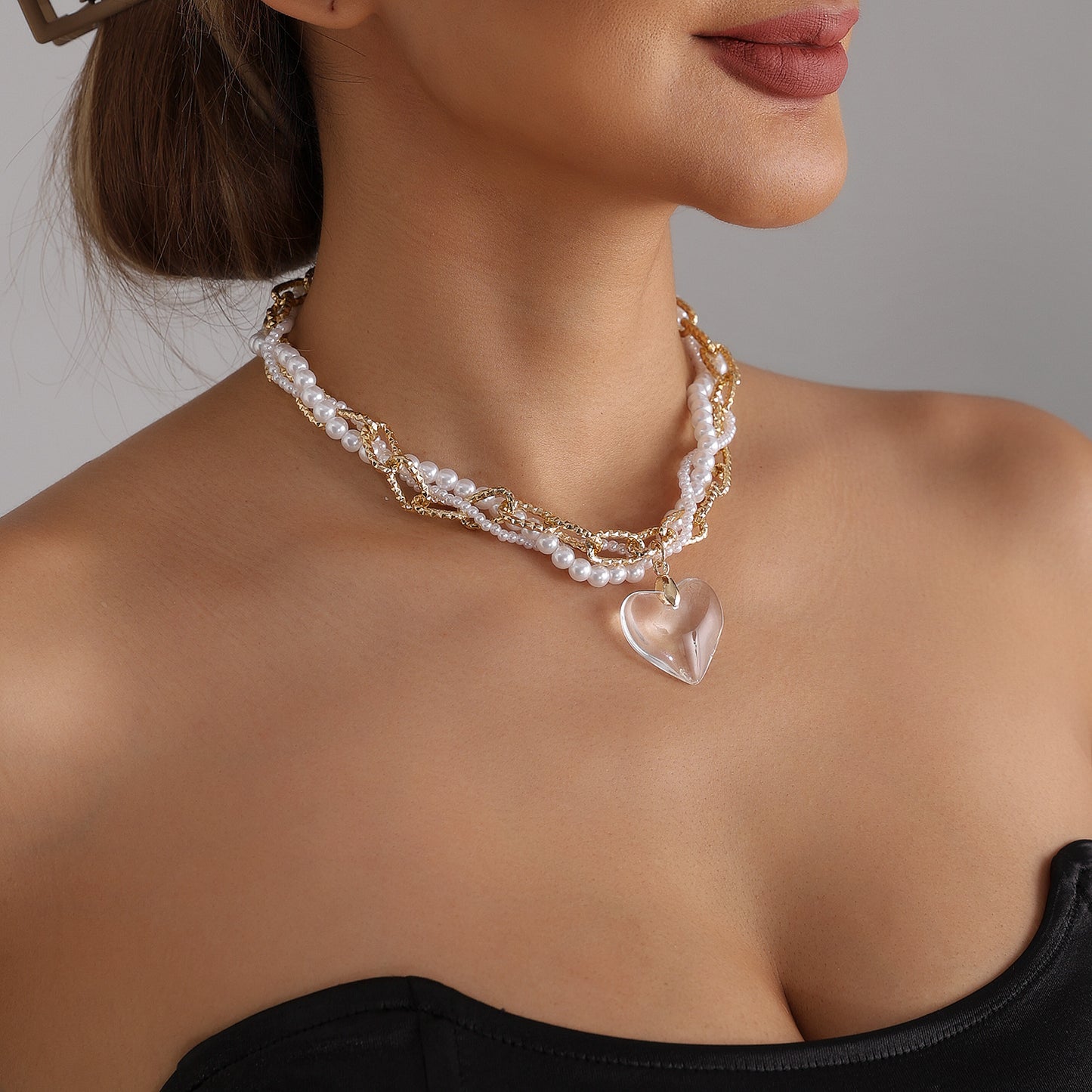 Vintage Geometric Heart Rope Chain Alloy Necklace for Women