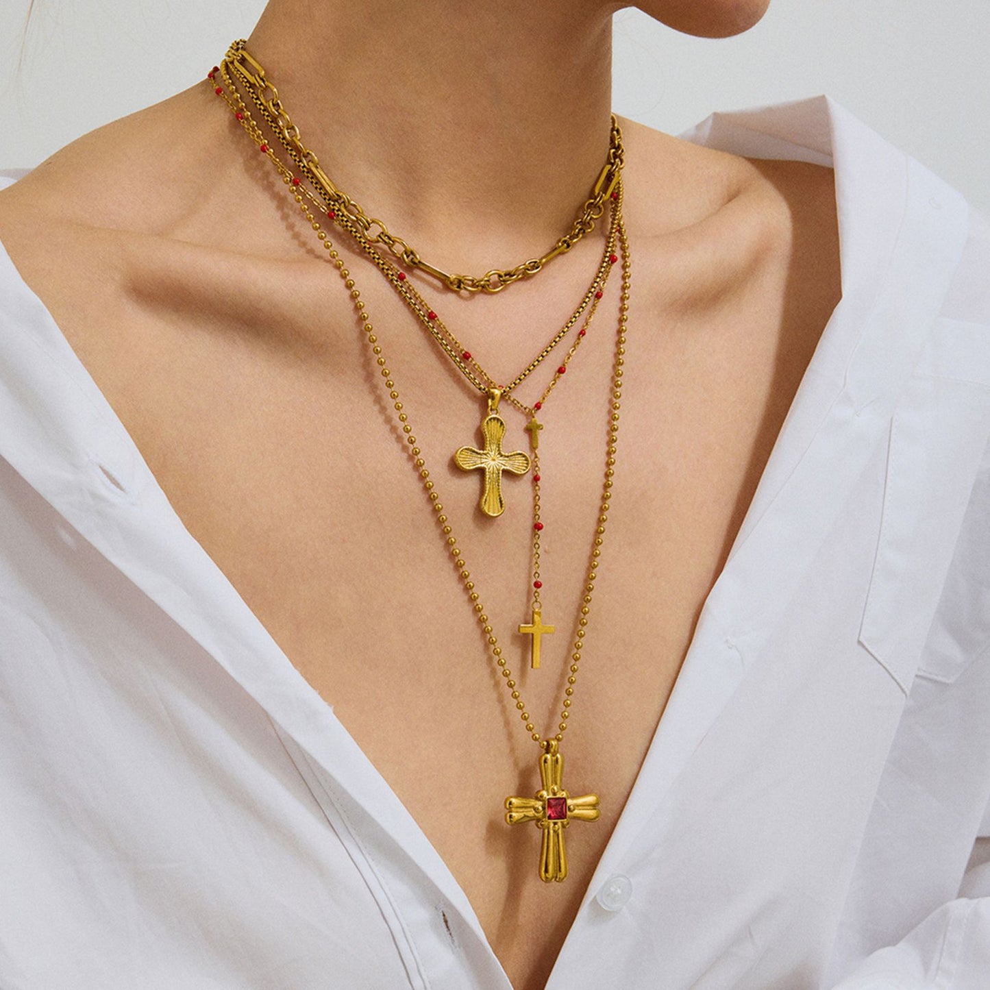 Minimalist Stainless Steel Cross Pendant Necklace Titanium Steel Plated Geometric Design for Women