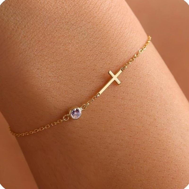 Elegant 18K Gold Plated Stainless Steel Cross Geometric Bracelet for Women