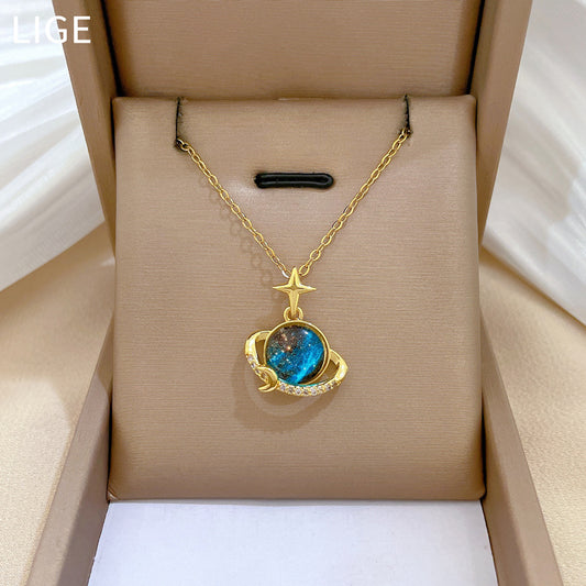 Minimalist Celestial Moon and Star Pendant Necklace for Women Stainless Steel Delicate Clavicle Chain with Geometric Design