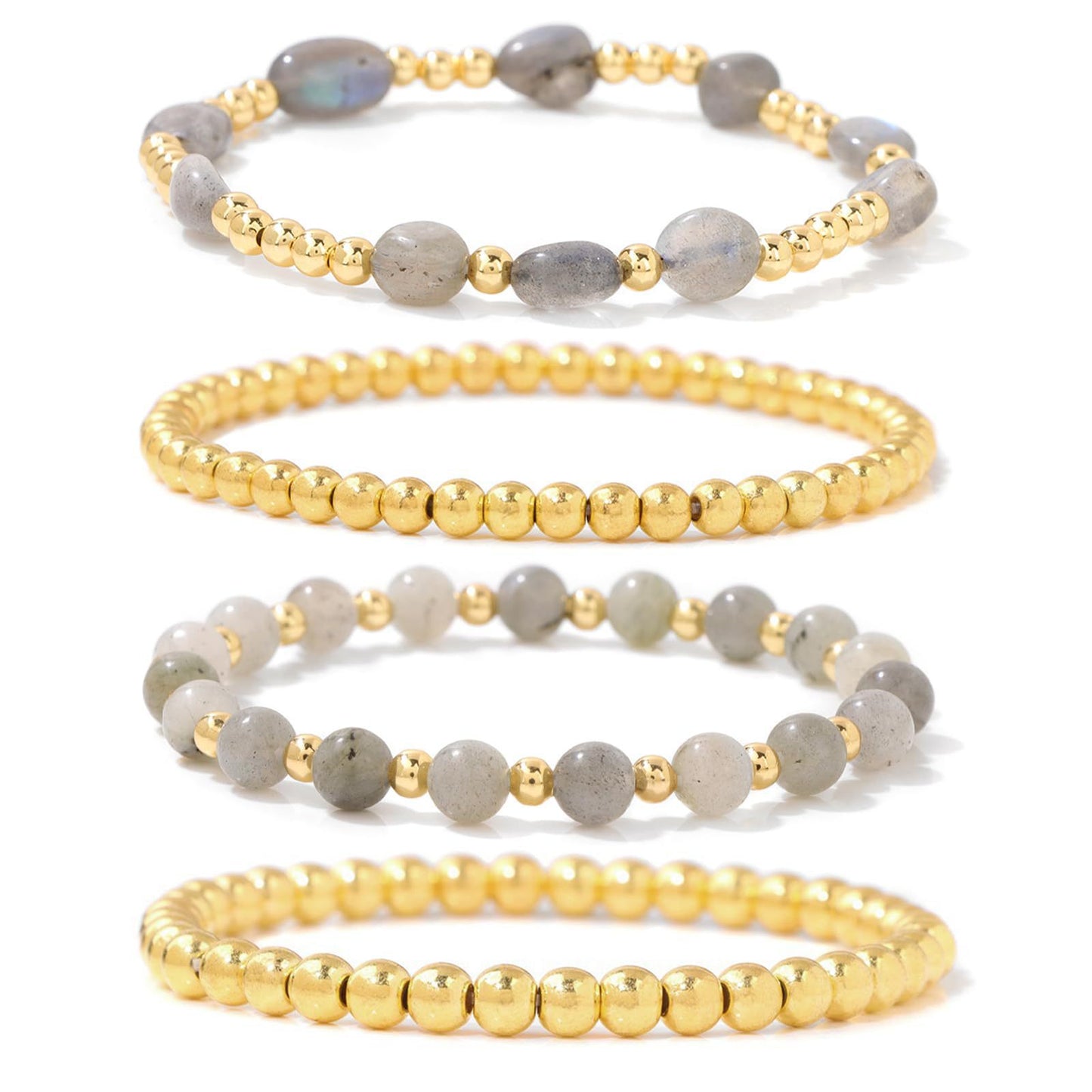 Geometric Natural Agate and Amethyst Beaded Bracelet for Women