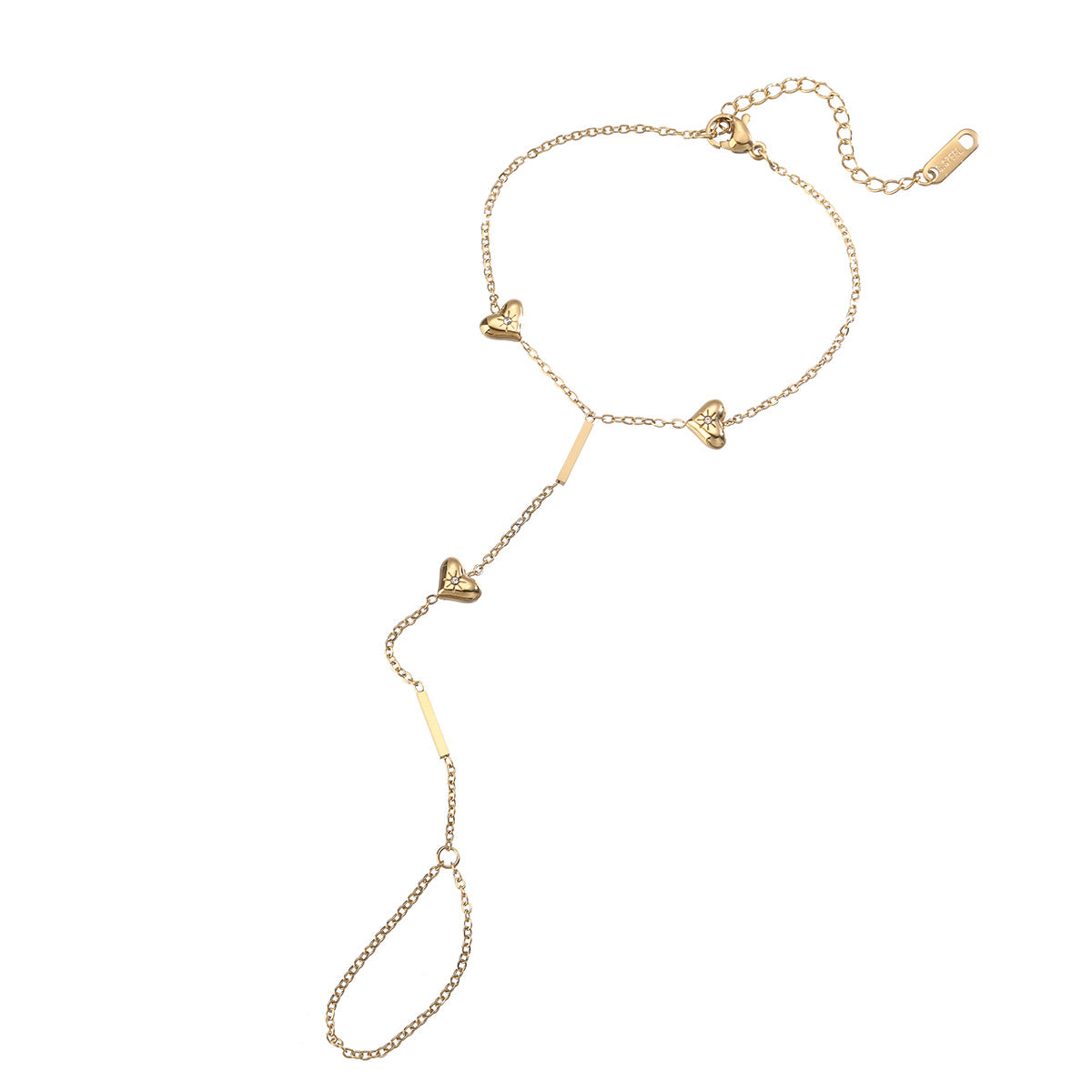 Fashion 18K Gold Plated Heart Cubic Zirconia Stainless Steel Hand Chain for Women