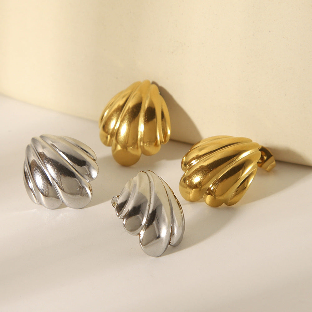 Fashion 18K Gold Plated Stainless Steel Seashell Geometric Stud Earrings for Women