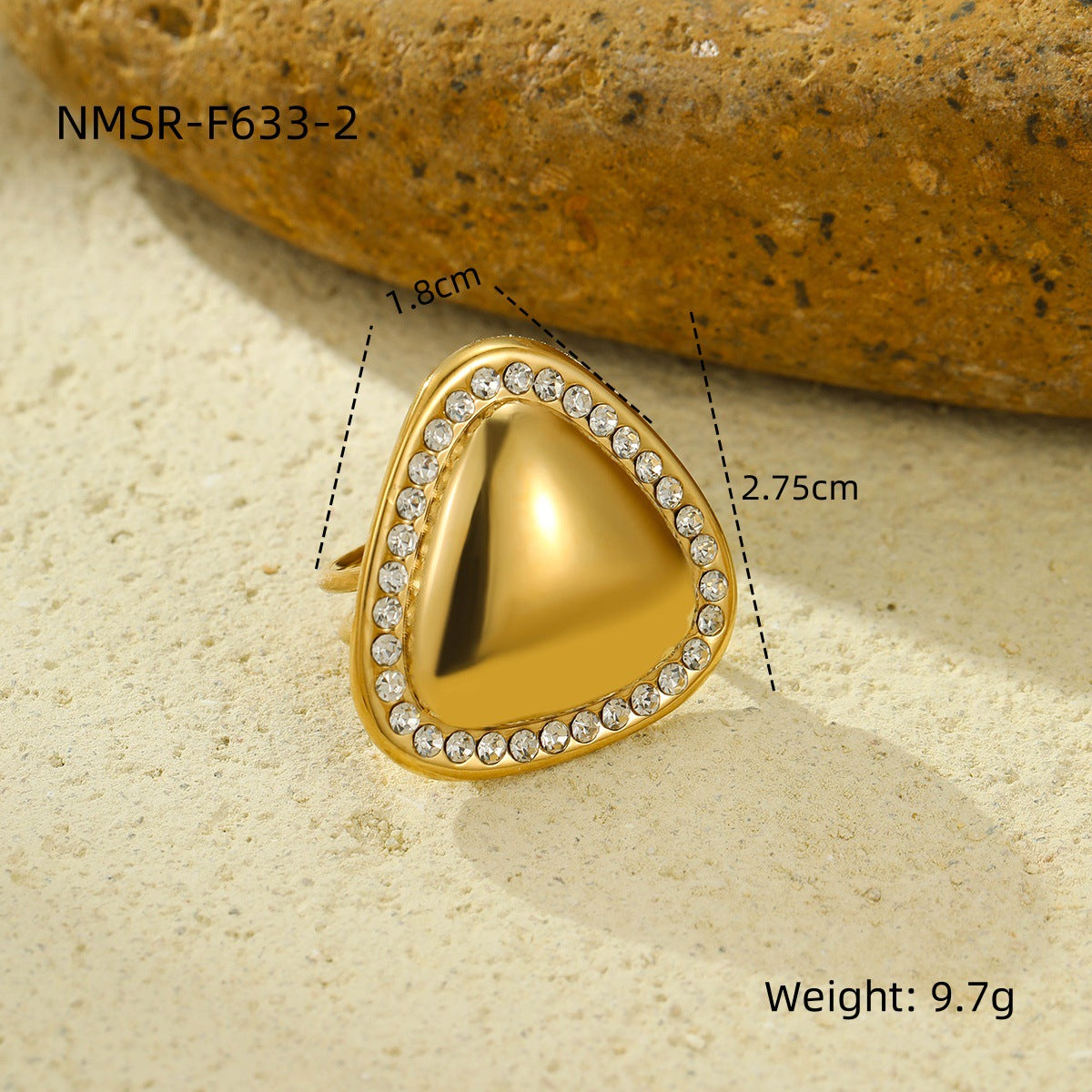 Anello per foulard da donna triangolare geometrico in acciaio inossidabile con zirconi, finitura placcata, accessorio alla moda per l'ufficio