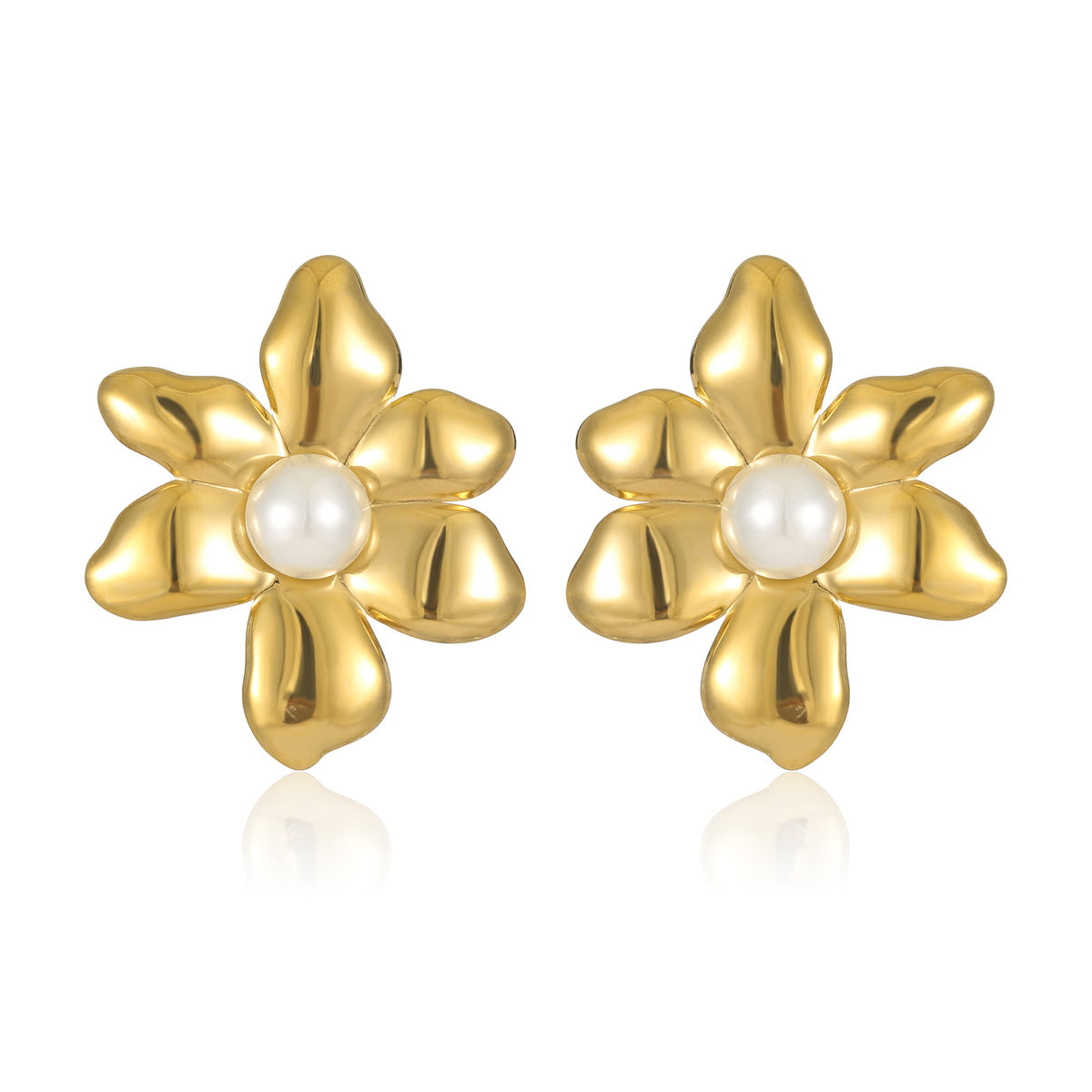 Pendientes de botón de acero inoxidable con forma de pétalo, estilo vintage y acabado chapado para mujer