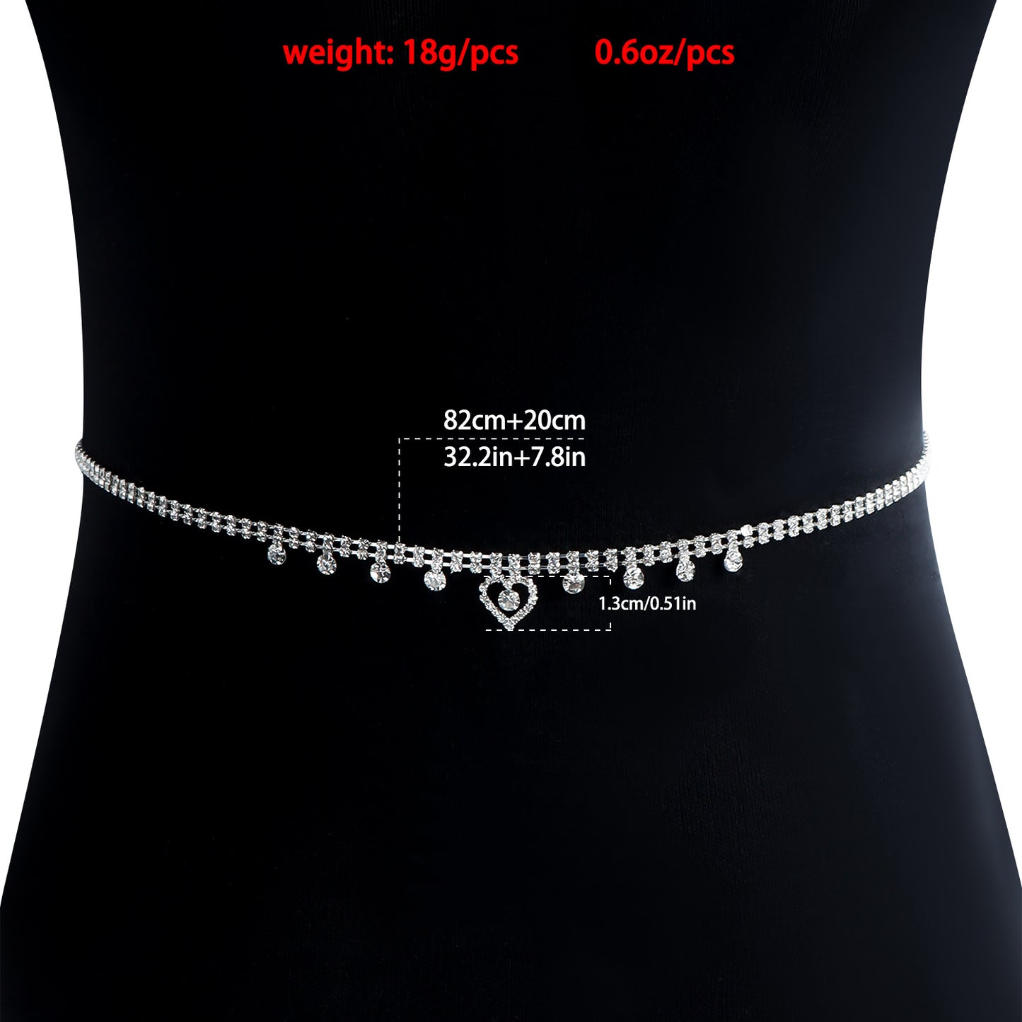 Casual Punk Rhinestone Inlaid Heart Metal Body Chain for Women