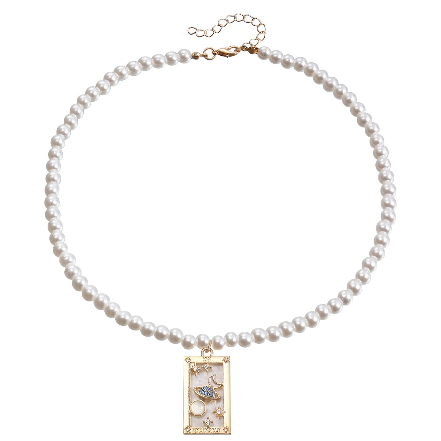 Fashionable Minimalist Rectangular Tarot Pendant Necklace for Women with Alloy Base and Rhinestone Inlay, Gold-Plated Clavicle Chain