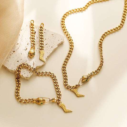 Minimalist Snake-Shaped Titanium Steel Necklace with 18K Gold Plating for Women