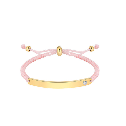Elegant 18K Gold Plated Geometric Round Rhinestone Inlaid Stainless Steel Titanium Steel Charm Bar Bracelet DIY Engraving Handmade Woven