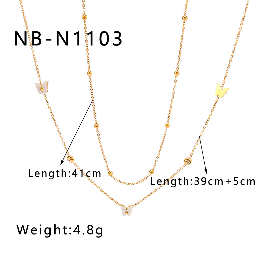 Minimalist Butterfly Pendant Necklace in Titanium Steel with 18K Gold Plating on O-Chain for Women