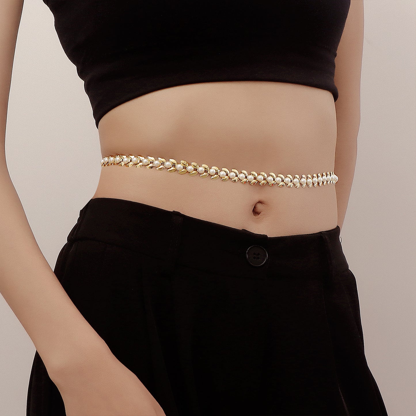 Sweet Punk Pearl Inlay Metal Body Chain for Women