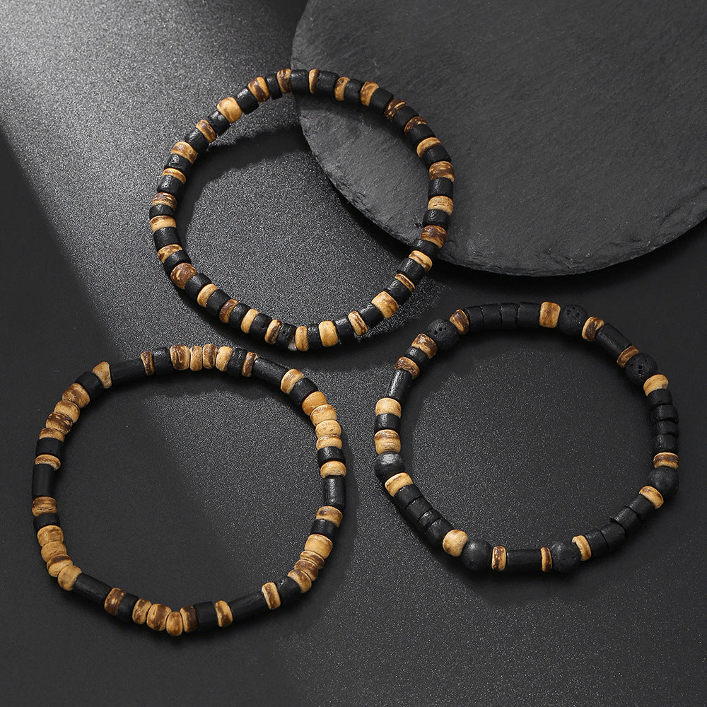 Vintage Bohemian Round Wood Beaded Stretch Bracelet