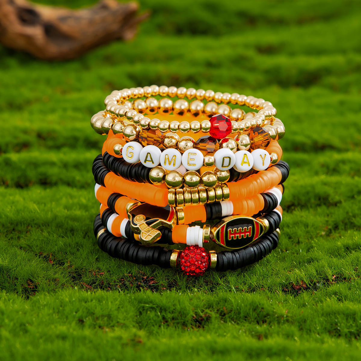 Irregular Resin Beaded Crystal Bracelet with Letter Charms for Women