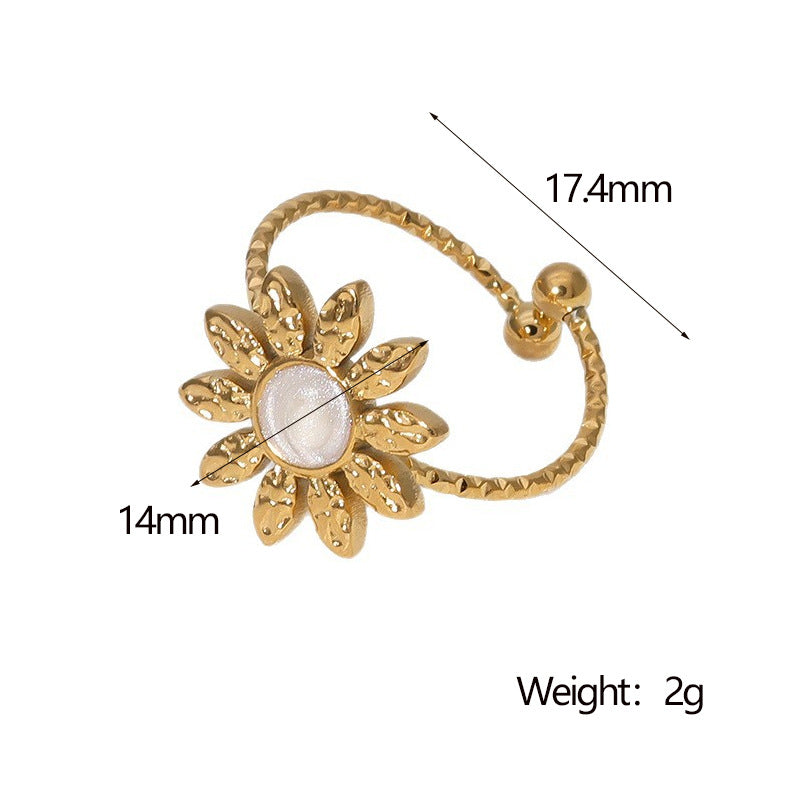 Anello Girasole Leggero alla Moda Placcato Oro 18K in Acciaio Inossidabile, Gioielli Floreali Apribili e Regolabili da Donna