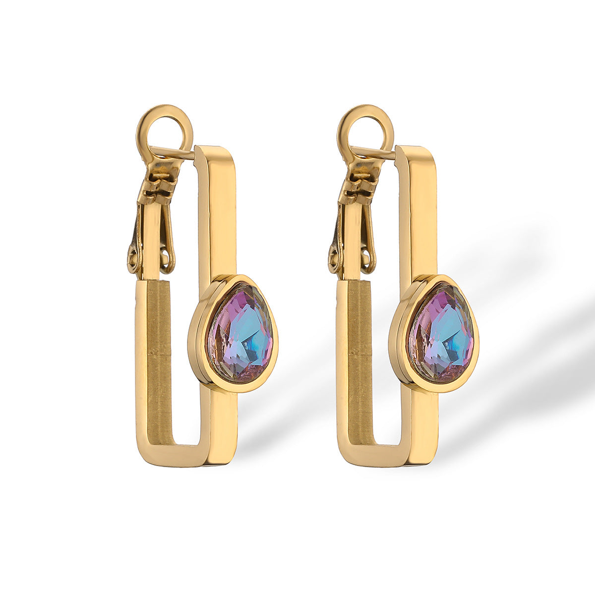 Minimalist Geometric Titanium Steel Earrings for Women with Rhinestone Inlay and Gold Plating