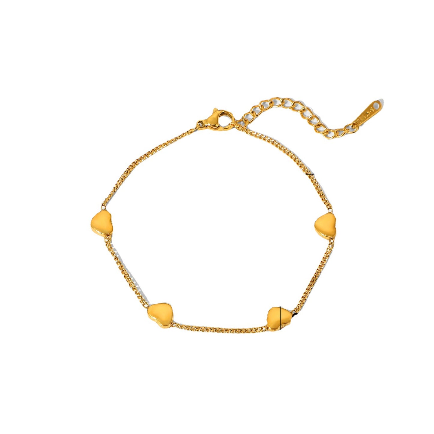 Bracciale sottile geometrico in acciaio inossidabile placcato oro 18 carati da donna con quattro ciondoli a cuore, gioiello di moda per souvenir di viaggio