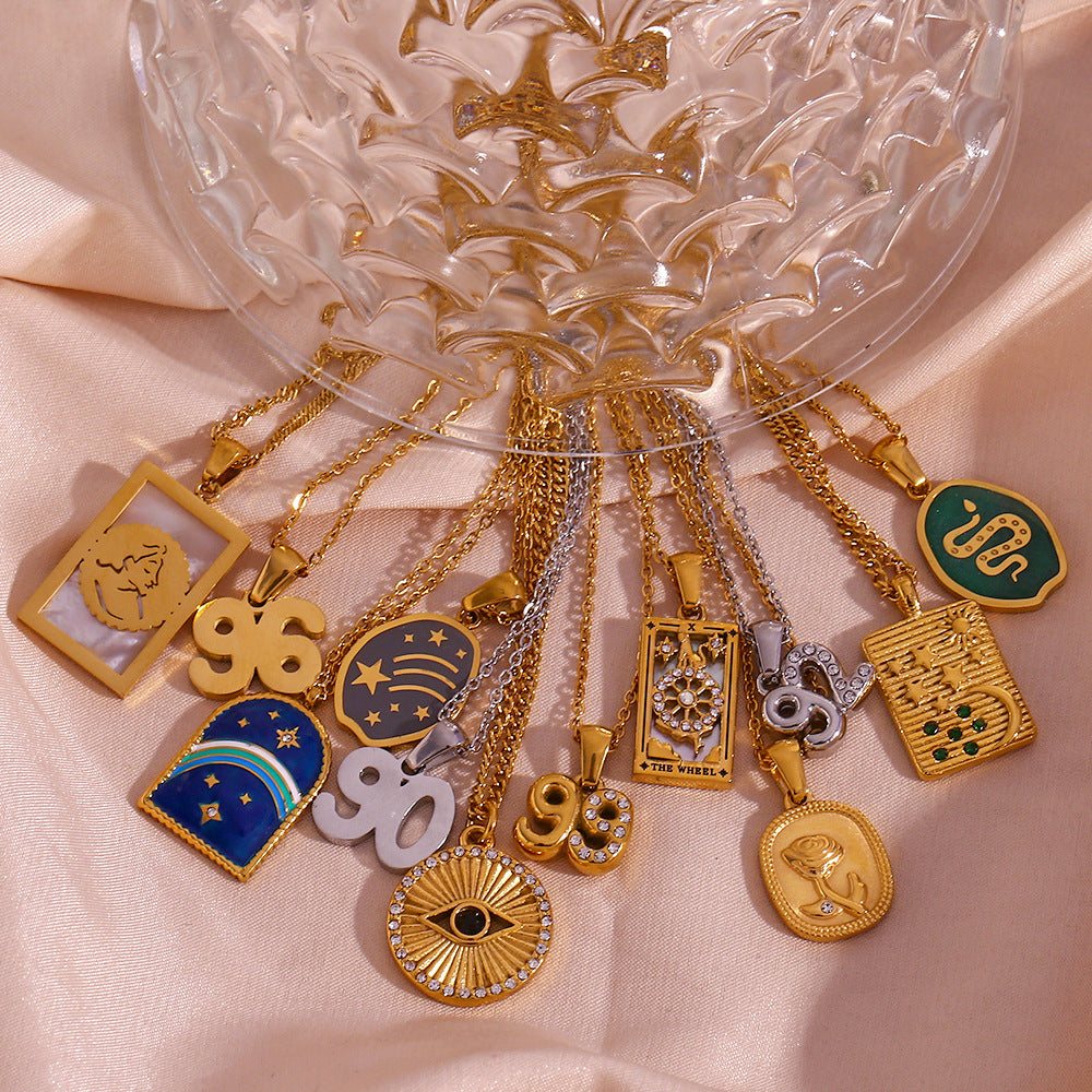 Collana Pendente Geometrica Minimalista da Donna in Acciaio Inox con Placcatura in Oro 18K e Finitura Smaltata