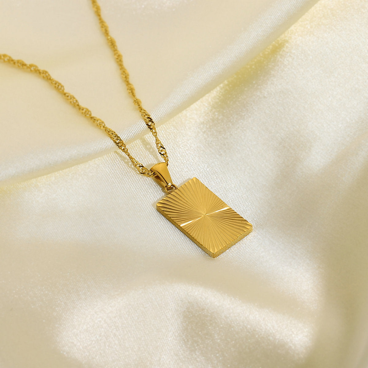 Geometric Rectangular Pendant Necklace for Women in Stainless Steel with 18K Gold Plating and Linear Design