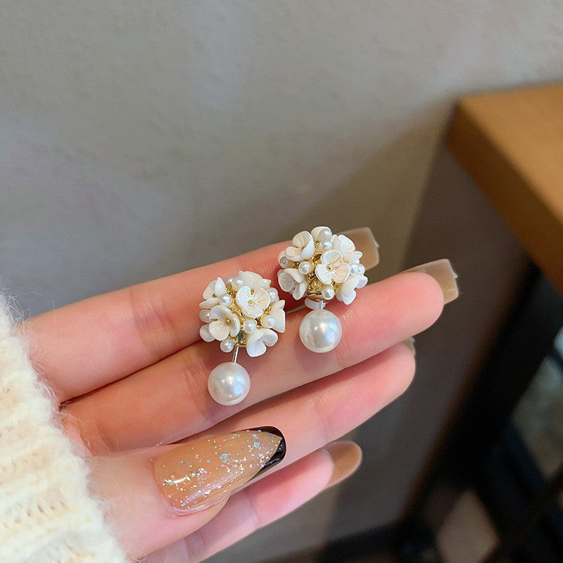 Orecchini a perno con perle stile vintage francese elegante con perni in acciaio placcato per donna, uso quotidiano, design rotondo geometrico minimalista, look di lusso