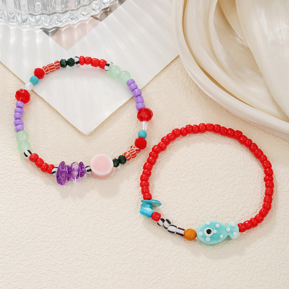 Sweet Geometric Ceramic Glass Fish Beaded Bracelet