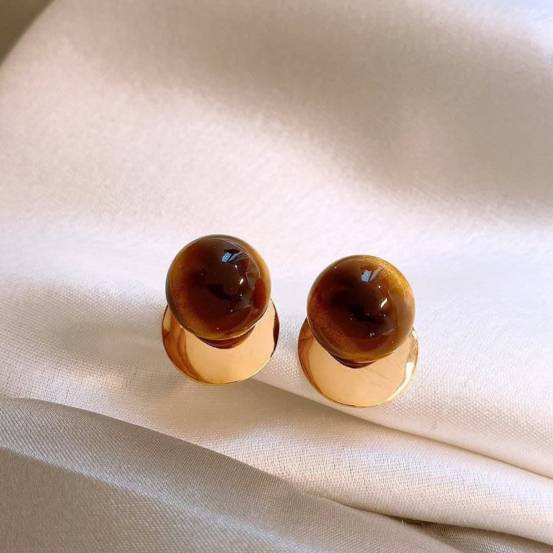 Pendientes de tuerca geométricos de ojo de tigre chapados en bronce mate para mujer, joyería de lujo minimalista artística vintage