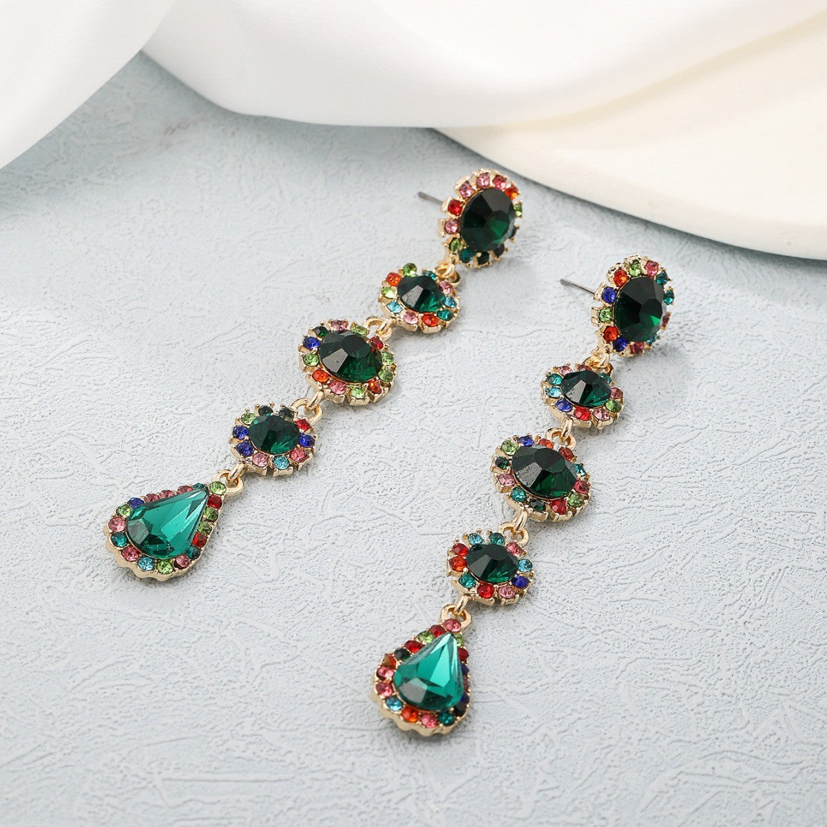 Pendientes colgantes geométricos de estilo barroco vintage con diamantes de imitación para mujer con postes de acero inoxidable