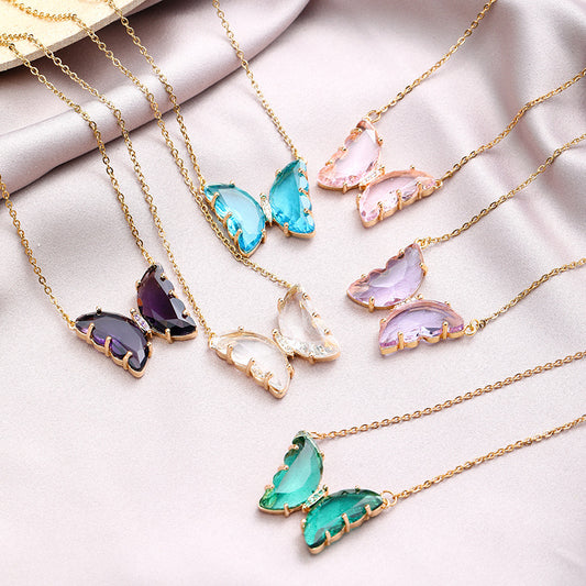 Collar de acero de titanio con incrustaciones de pedrería en forma de mariposa para mujer, cadena minimalista dulce para la clavícula