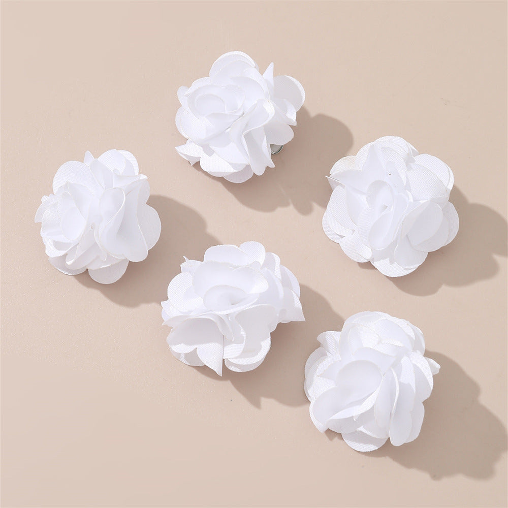 Set di Fermagli per Capelli Floreali Carini per Bambini, Mollette Artigianali in Tessuto con Rose dai Bordi Bruciati in Rosso, Nero e Bianco
