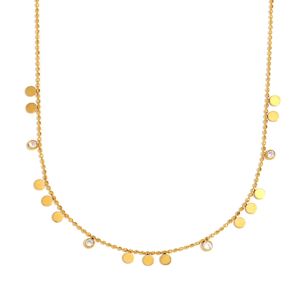 Vintage Style Geometric Pendant Necklace in Stainless Steel with 18K Gold Plating and Zircon Accents for Women