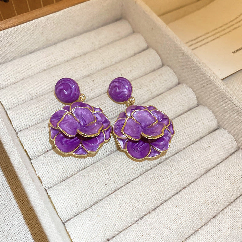 Vintage Floral Earrings with Enamel Finish in Alloy with Stainless Steel Posts for Women