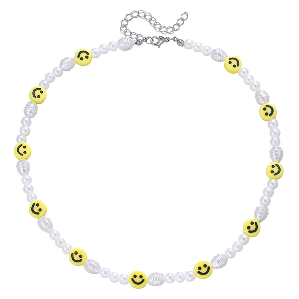 Hip-hop Geometric Resin Imitation Pearl Smile Face Bracelet for Unisex