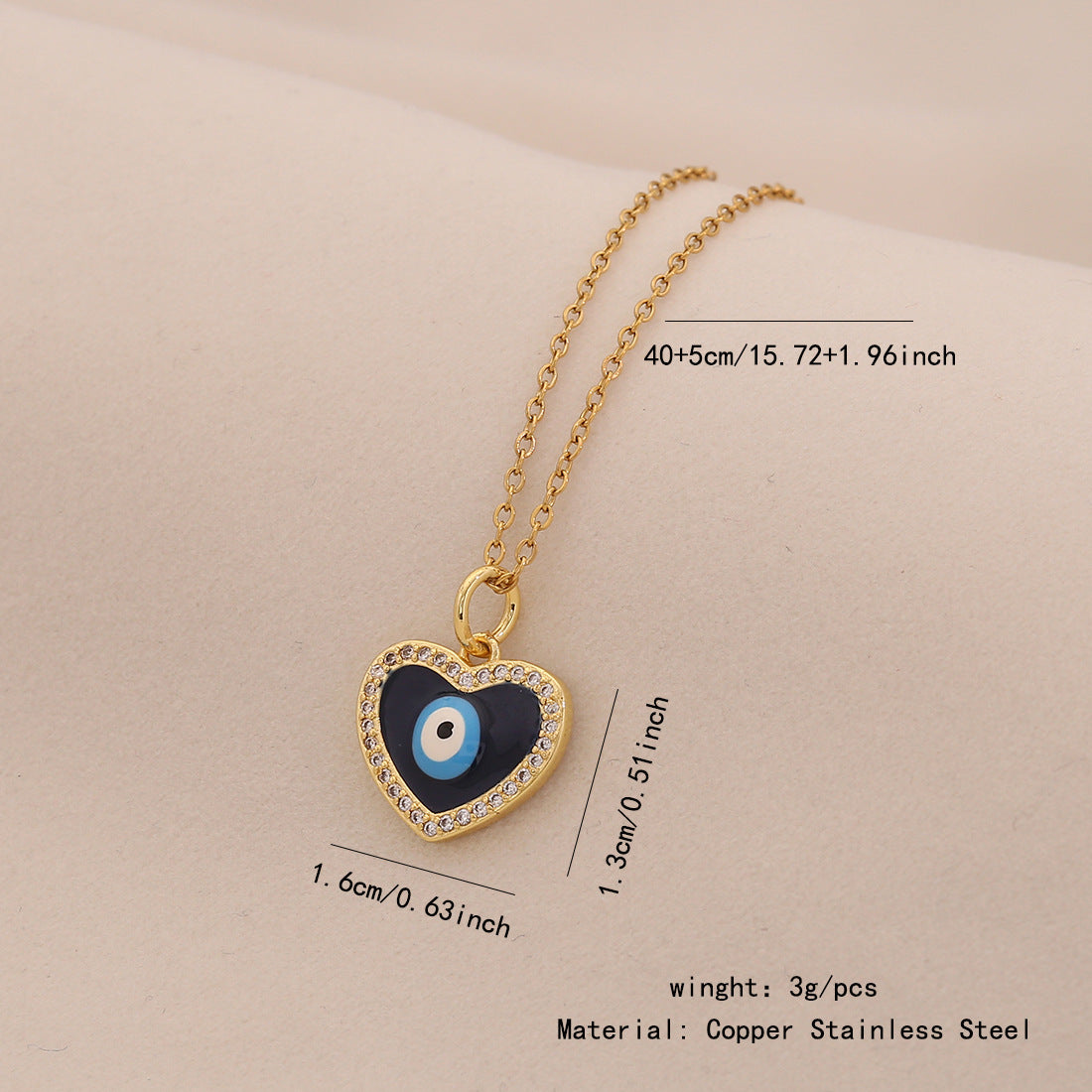 Collana con Ciondolo Cuore Occhio Smaltato Personalizzato in Acciaio Inossidabile con Catena a O da Donna