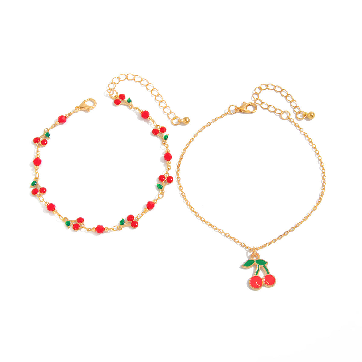 Minimalist Drip Oil Crystal Heart Cherry Rope Chain Anklet for Women