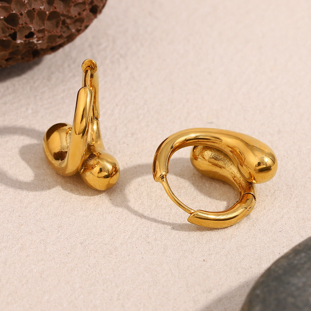 Orecchini a Cerchio Minimalisti con Testa di Serpente in Acciaio Inossidabile Placcati Oro 18K Design Geometrico per Donna