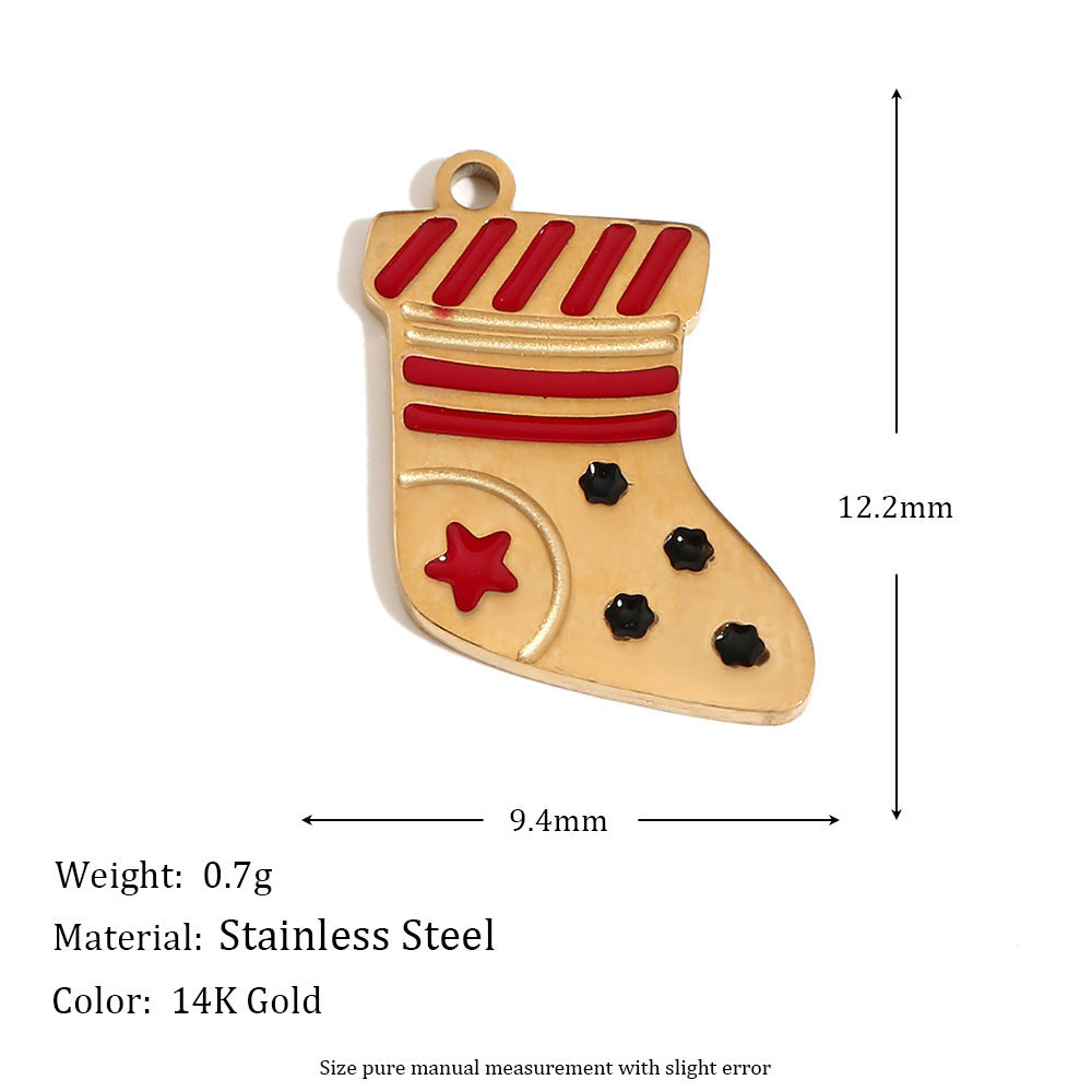 Cute Cartoon Christmas Santa Elk Reindeer Pendant with Stainless Steel Base Plated in 14K Gold and Enamel Finish for Holiday Season