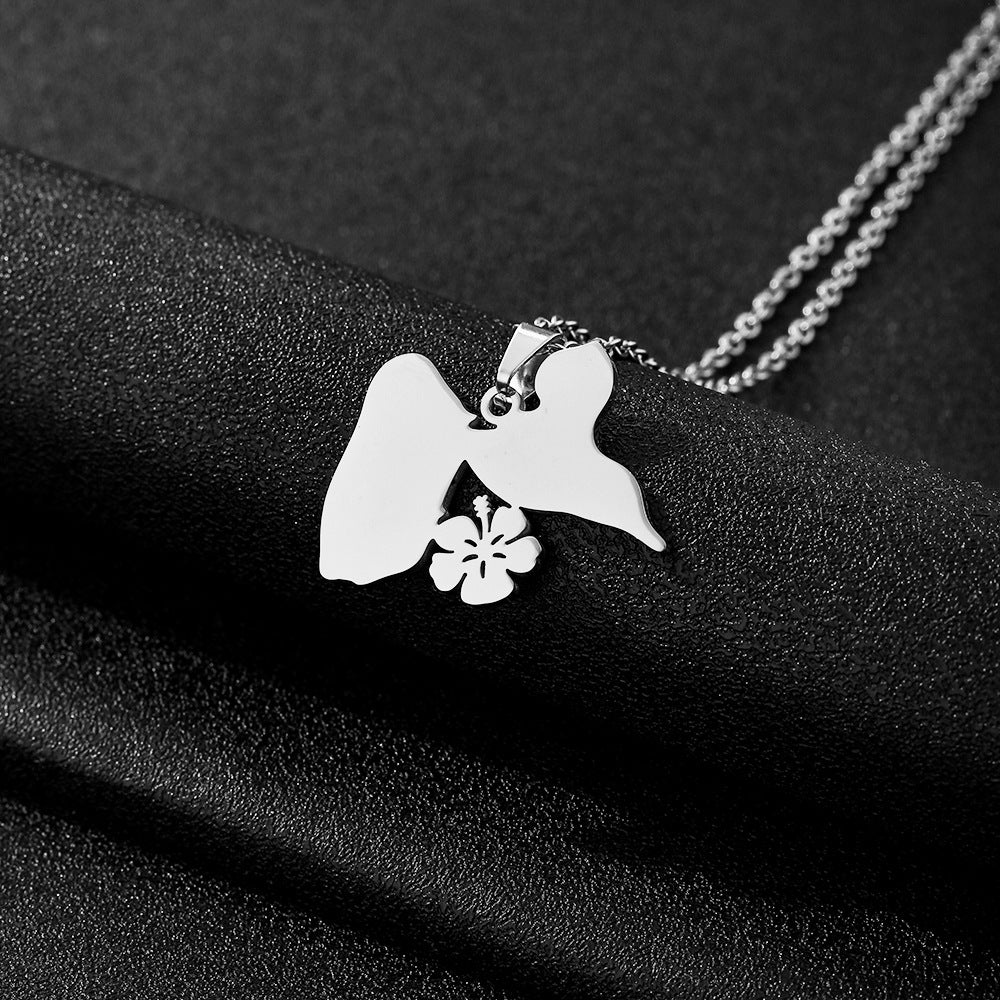 Collar minimalista con forma de pétalo de acero de titanio con acabado chapado y cadena tipo O para uso unisex