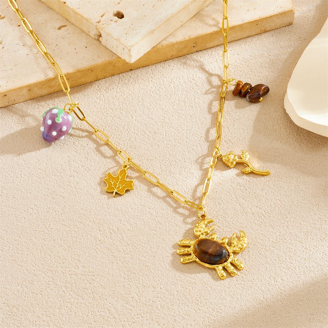 Sweet Gold Plated Stainless Steel Animal Pendant DIY Charm Bar for Women