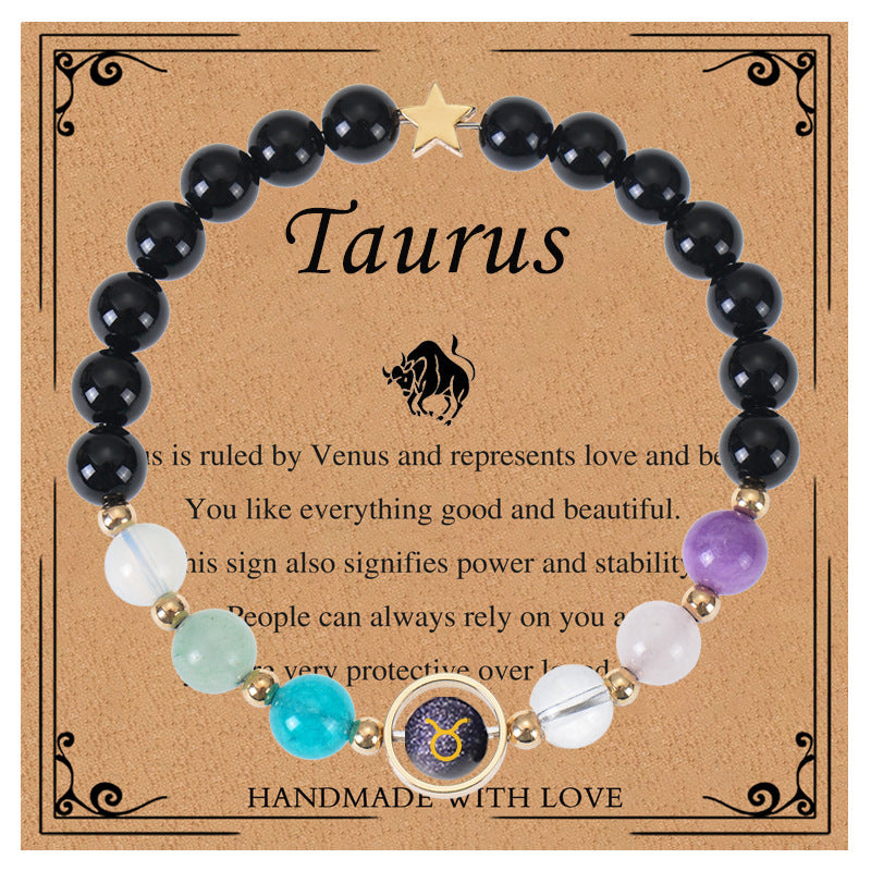 Elegant Geometric Natural Crystal Zodiac Beaded Bracelet Unisex Handmade Jewelry with Card