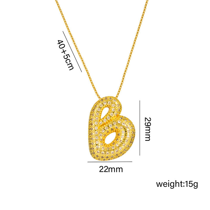Collana da donna in acciaio al titanio a forma di lettera alla moda con intarsio in strass, design a catena a scatola