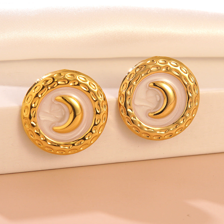 Casual Stainless Steel Drip Oil Star Moon Round Earrings