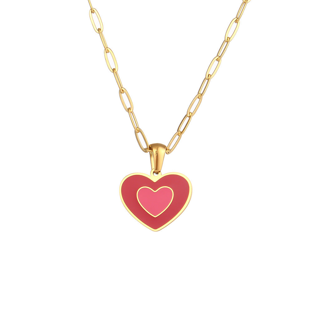 Collana con Ciondolo a Angelo Geometrico Minimalista in Acciaio al Titanio Placcato Oro 18K, Design Cuore e Libellula da Donna