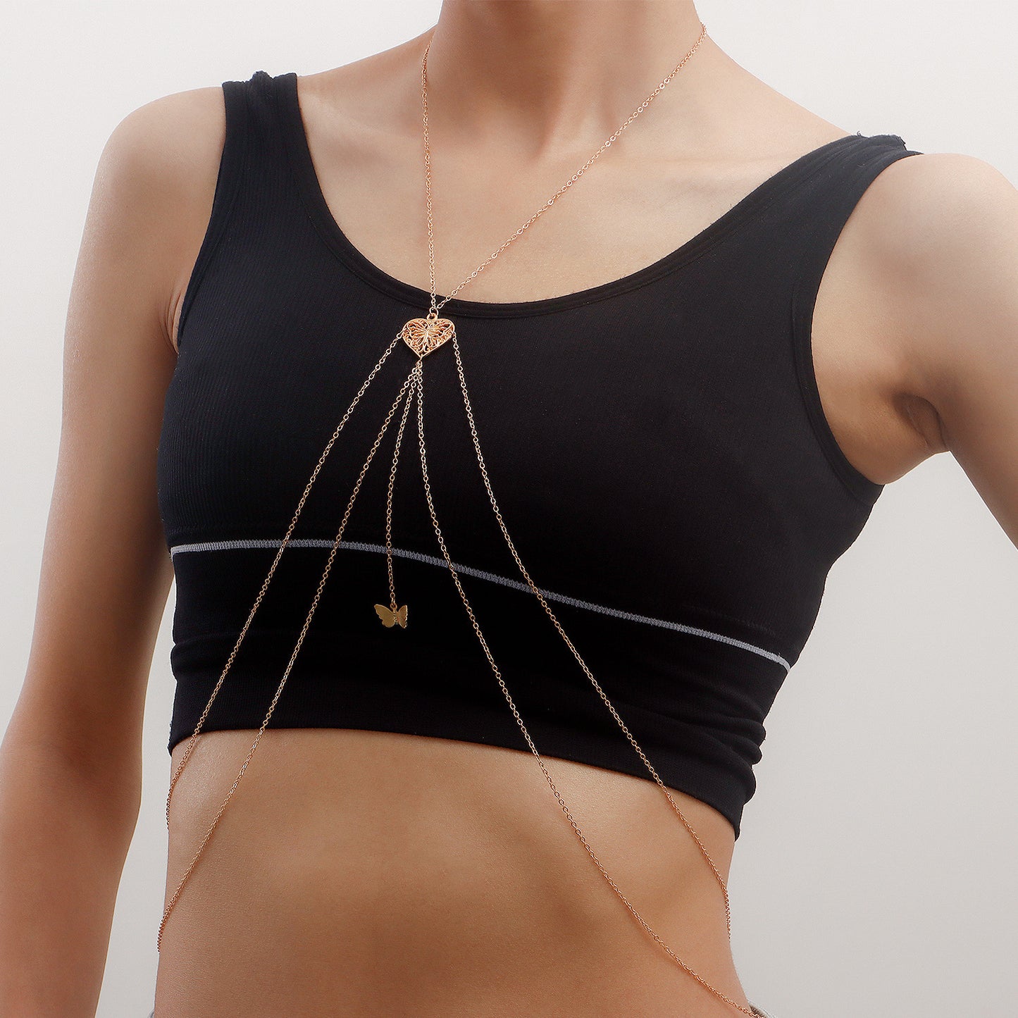 Geometric Hollow Butterfly Body Chain for Women in Alloy with Plated Finish